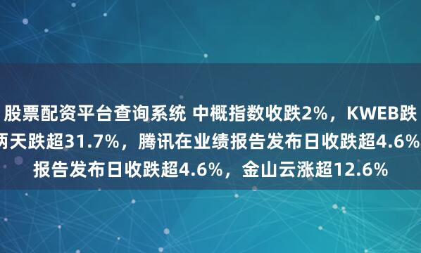 股票配资平台查询系统 中概指数收跌2%，KWEB跌约3.2%，腾讯音乐两天跌超31.7%，腾讯在业绩报告发布日收跌超4.6%，金山云涨超12.6%